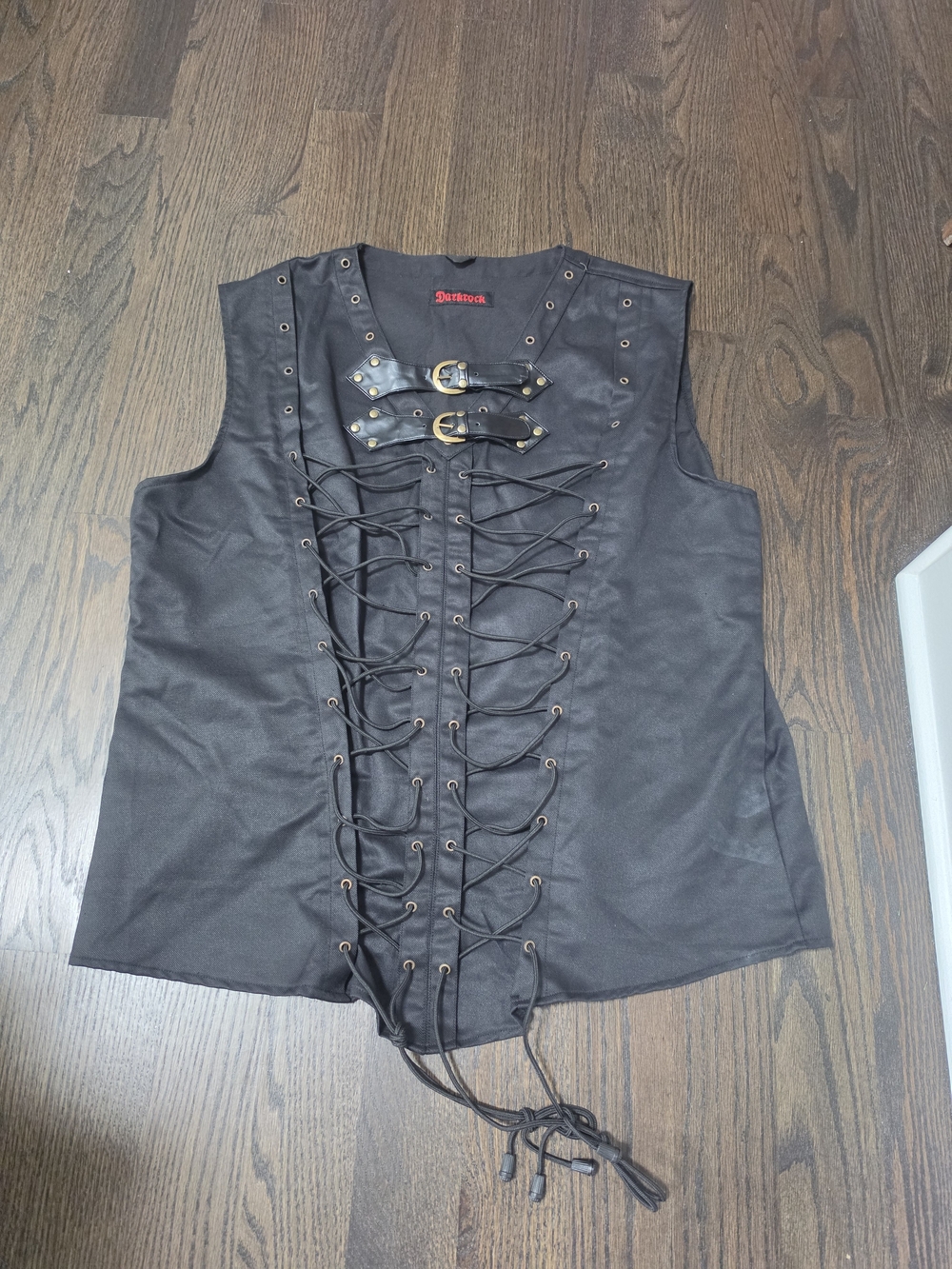 Men's Rocker/Punk Black Lace-Up Vest with Buckle Accents